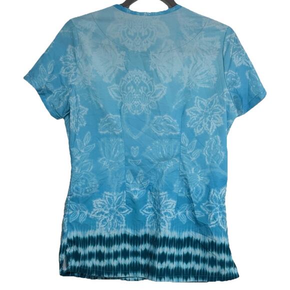 Easy Stretch Blue Floral Scrub Top XS - Picture 2 of 5